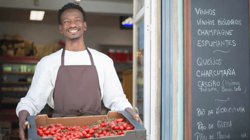 happy grocery worker