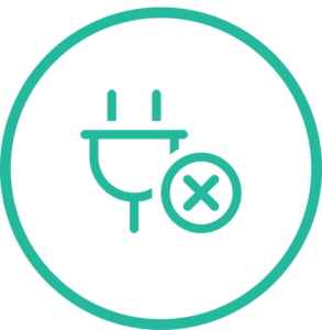 icon of an electrical plug with an X, show a disconnection